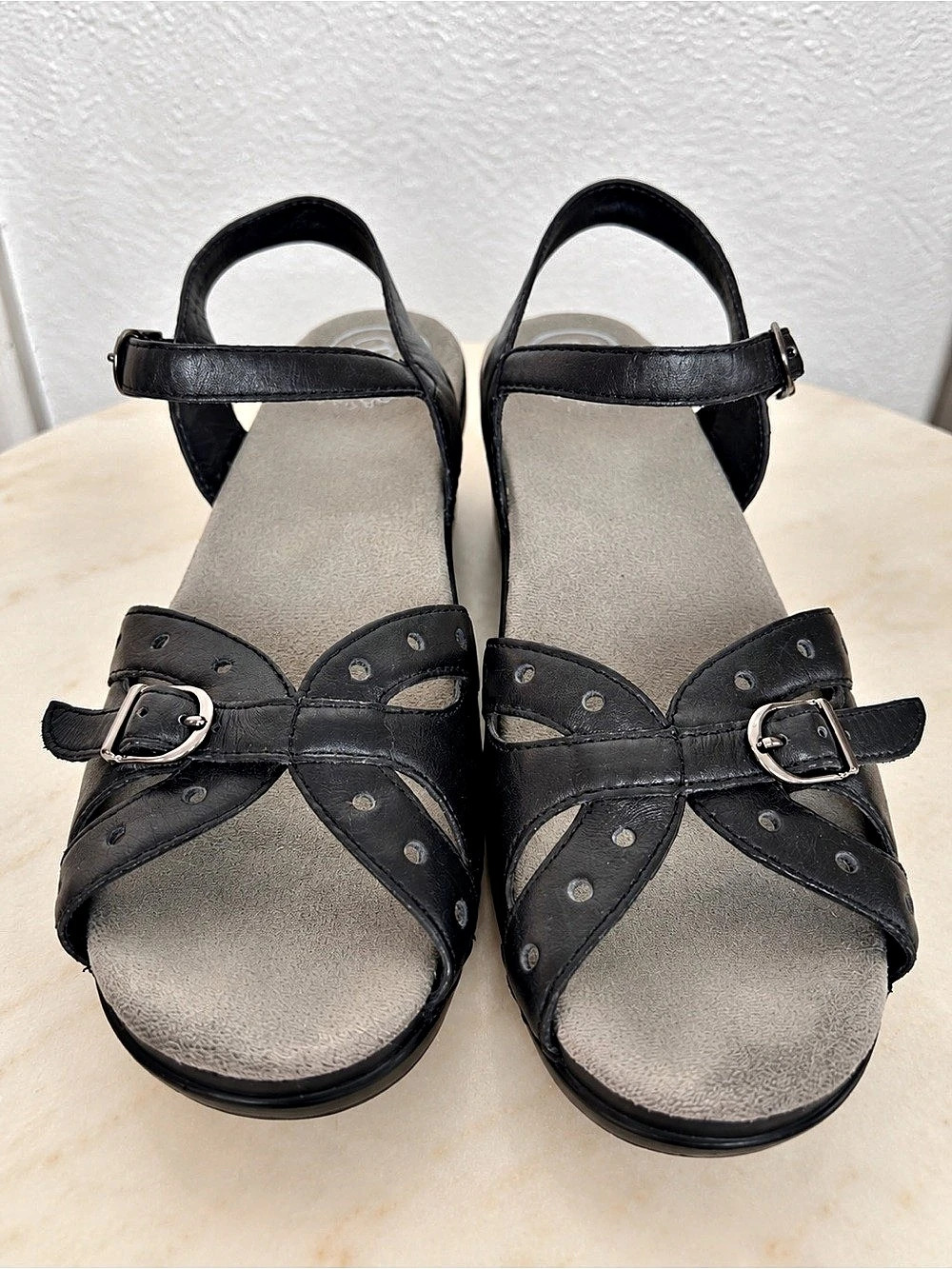 Dansko Sissy Black Leather Wedge Sandals Size 42